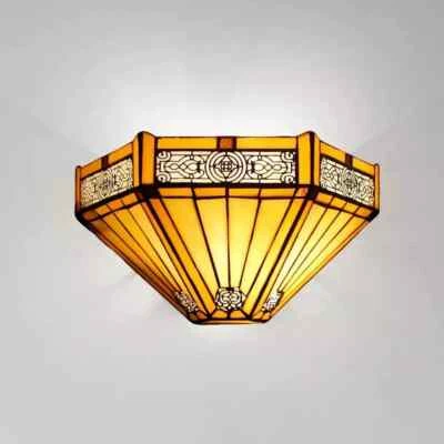 Tiffany Yellow Hexagon Style Wall Light Handcrafted Stained Glass Uplighter - Image 1 of 4