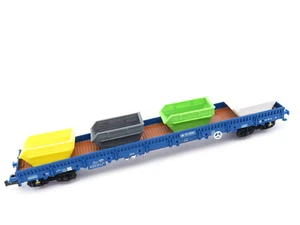344N /17 - Minitrix 15487 k - 4achs. Niederbordwagen blau PKP mit Ladegut - Bild 1 von 5