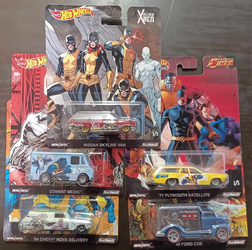 Hot Wheels Pop Culture Marvel Ultimate X-Men Complete Set of 5 Real Riders  - Image 1 of 1