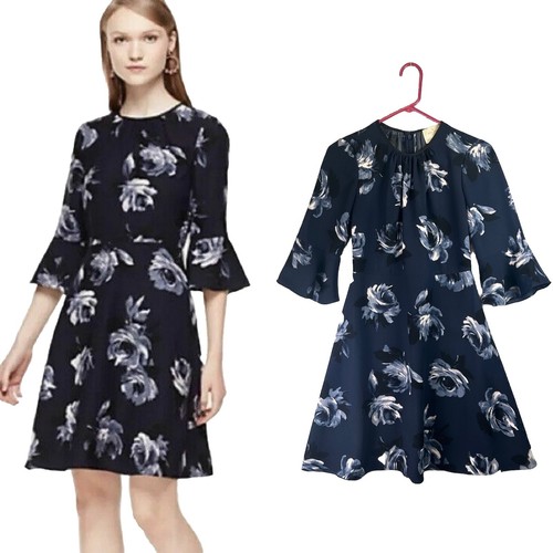 Abito lungo Kate Spade manica a campana elasticizzato floreale mini carriera ufficio taglia 0 corto