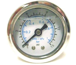 Medidor de presión de combustible blanco lleno de líquido 15 PSI 1,5" dia_1/8 NPT - Imagen 1 de 3
