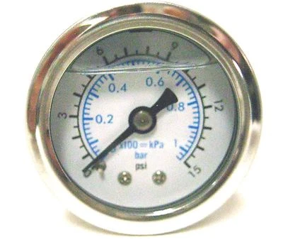 Manómetro de presión de combustible blanco lleno de líquido 15 PSI 1,5" diámetro_1/8 NPT Foto 1 de 3