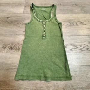 Aerie Henley Waffle Tank Top Size XS Xsmall Green Ribbed With Buttons - Picture 1 of 3