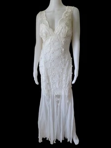 Nicole Batki Ivory Maxi Dress XS Sleeveless Wedding Fairy Black Tie Mermaid VTG - Picture 1 of 21