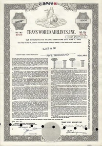 TWA TRANS WORLD AIRLINES INC dd  1961   USD 5,000 Payee Kane & Co - Picture 1 of 1