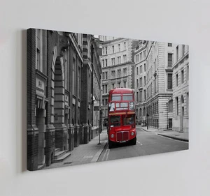 Red Bus London Streets Canvas Print Wall Art, Home Decor Wall Hanging - Picture 1 of 10