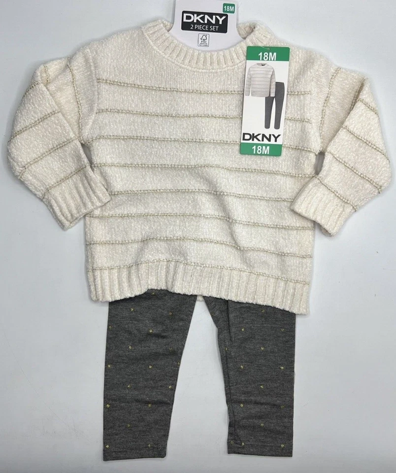 Conjunto de suéter y leggings/pantalones de chenilla de 2 piezas DKNY para niñas talla 18M Foto 1 de 4