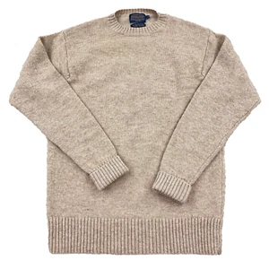 Pendleton Sweater Men Medium Tan Shetland Wool Knit Crew Neck Ribbed Pullover * - Picture 1 of 10