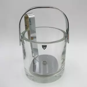 MCM Orrefors Sweden Modernist Crystal Ice Bucket Chiller Chrome Tongs Sticker - Picture 1 of 10