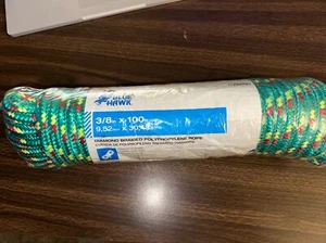 Blue Hawk  16 Braided 3/8" Rope 100Ft Camping Multi Purpose, Green - Picture 1 of 4
