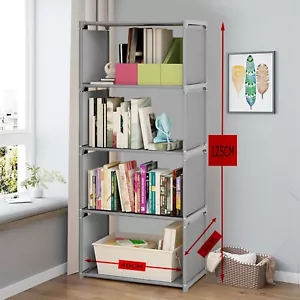 4-Tier Bookcase Bookshelf Book Storage Shelves Stand Display Waterproof Grey - Picture 1 of 14