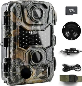 MAXDONE 4K 32MP Wildlife Camera Night Vision 940nm No Glow IR LEDs 32GB SD Card IP66