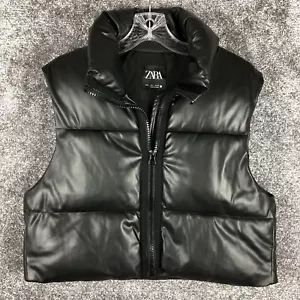 Zara Kunstleder Puffer Weste Jacke Damen Größe L schwarz - Bild 1 von 10