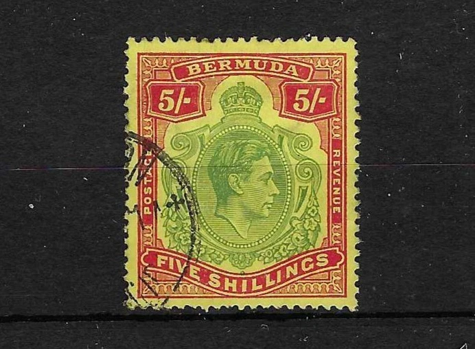 Bermuda 1938-53 5/- Green & scarlet/yellow, SG118g, fine cds used, Cat £65 - Image 1 of 1