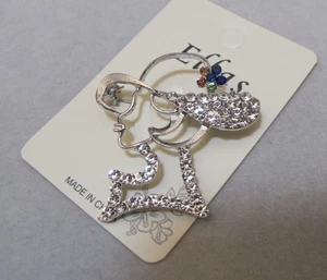 ELLAS Crystals Silver Tone Profile WOMAN in HAT Brooch NEW NOC 1-3/4” - Picture 1 of 7