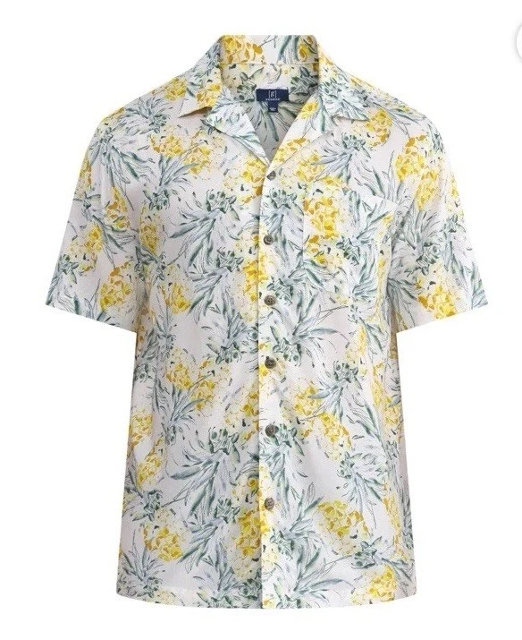 George Mens Hawaiian Pineapple XL (46-48)Camp Shirt Button-Up 100 Rayon