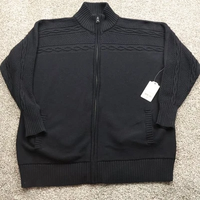 St Johns Bay Woman Black Full Zip Cable Knit Sweater Cardigan 1X Cotton Acrylic - Image 1 of 4