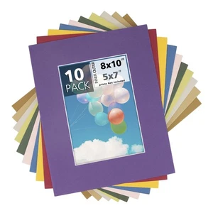 Mat Board Center, Pack of 10, 8x10 Mixed Colors White Core Picture Mats Matte... - Picture 1 of 9
