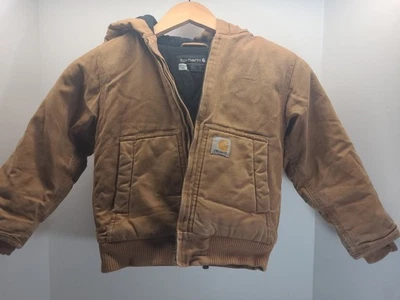 Chaqueta Carhartt Youth XXS 4-5 de lona tostada con capucha cremallera completa forrada con edredón Foto 1 de 4