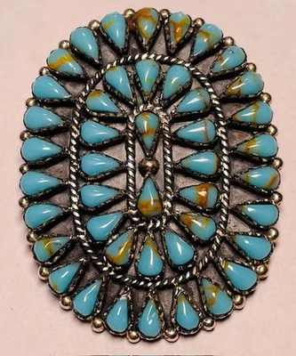 Винтажная застежка-боло из чистого серебра и бирюзы Southwestern Indian 0,925 - Изображение 1 из 3