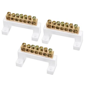 3Pack 100A Copper Screw Terminal Block Connector Bar Ground Wire 7 Positions - Picture 1 of 4
