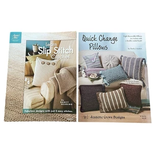 Slip Stitch Crochet Pillow Afghan Pattern Leaflet Scarf Hat Lot of 2 Booklets - Picture 1 of 4