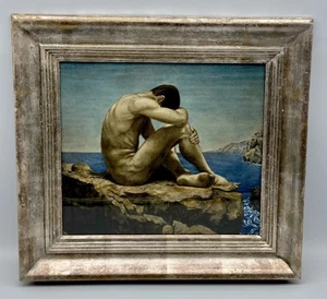 ❗️Antike Hans Thoma Lithografie Die Einsamkeit nackter Jüngling a. Felsen 1894❗️ - Bild 1 von 24