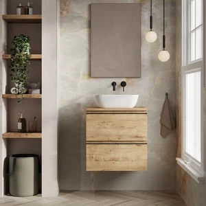 Vatilla 600mm Wall Hung Bathroom Vanity Unit with Worktop - Ostippo Oak - Picture 1 of 8