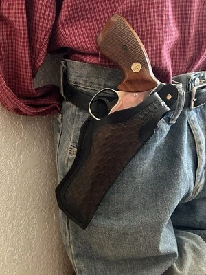 Leather Thumb Break Holster Fits S&W 686 586 19 Ruger GP100 Taurus Model 66 4" - Image 1 of 4