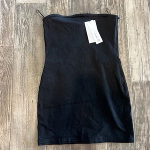 ZARA Bandeau Mini Tube Dress Black Stretch Denim Strapless Bodycon Size Medium - Picture 1 of 8