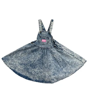 Vintage Oshkosh B’Gosh Jumper Dress Girl 6x Denim Acid Wash Overall Bibs 90s USA - Picture 1 of 15