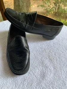 Johnston & Murphy Shoes Mens 11 M Slip On Loafers Black Leather Croc Embossed - Picture 1 of 9
