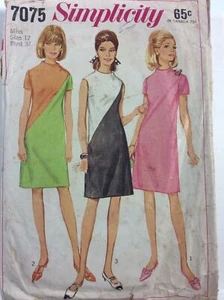 1967 Simplicity 7075 Vintage Sewing Pattern Women One piece Dress Size 12 - Picture 1 of 7