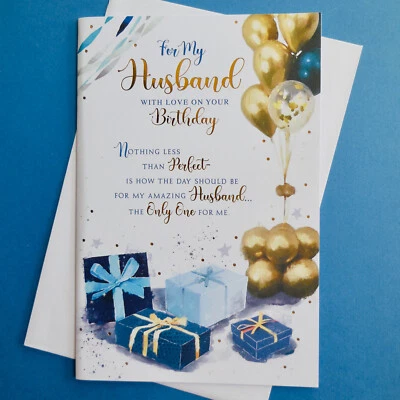 SIMON ELVIN Husband Birthday Card Gold Balloons Present Insert Page 9"x6"