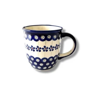 Polish Pottery Coffee Tea Mug 12 Oz. Zaklady Boleslawiec Poland Navy Floral 671 - Picture 1 of 10