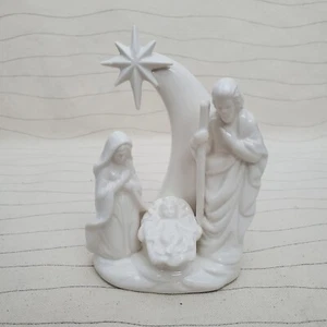 White Porcelain Holy Family Figurine Nativity Arch Star of Bethlehem Christmas - Picture 1 of 7