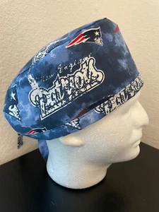 Cotton scrub hat cap New England Patriots | tie back w/adjustable elastic - Picture 1 of 3