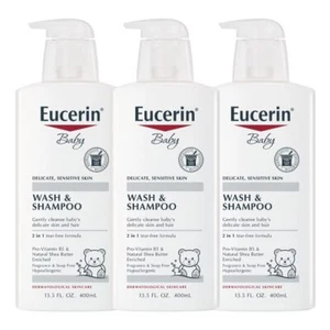 Eucerin Baby Unscented Shampoo and Wash 2 in 1 13.5 Fl Oz Pack of 3 - Picture 1 of 3