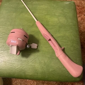Vintage Rare ZEBCO 202 Pink Spincast Fishing Reel & Rod Made In USA Works Smooth - Picture 1 of 12