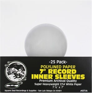 (25) HEAVYWEIGHT 7" 45rpm Poly Plastic Lined Paper Record Inner Sleeves ARCHIVAL - Picture 1 of 9