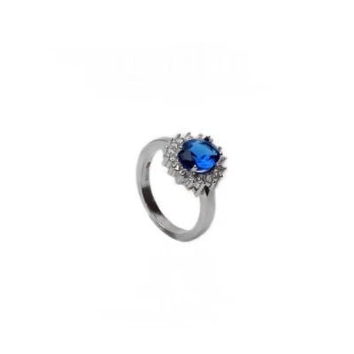 Anello Principessa Kate in argento 925‰  zircone centrale ovale blu zaffiro   - Immagine 1 di 2
