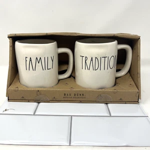 Rae Dunn Mug Set Artisan Collection FAMILY & TRADITION Set of 2 Cups Mugs - Picture 1 of 4