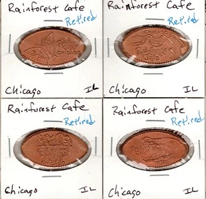 Set of 4 Retired Elongated Pennies Rainforest Café Chicago IL on Copper #2-CRC - Picture 1 of 6