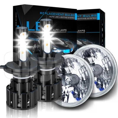 Pair 7" Round LED Headlights Hi-Low Combo Beam DRL for chevrolet P10 P20 P30 Van Foto 1 de 4