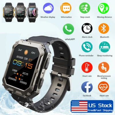 Men Tactical Military Smart Watches Health Tracker Waterproof for Android iPhone