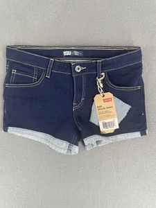 Levis Jeans Shorty Short Youth Girls 14 Dark Wash Low Rise Cuffed Hem Denim NWT - Picture 1 of 10