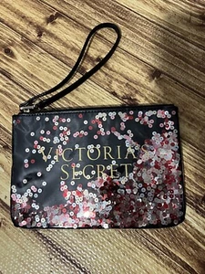 Victoria's Secret Wristlet Clutch Black Sequin Filled Bag 9"X6” - Picture 1 of 8