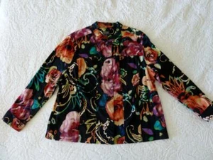 Additions by Chicos Artsy Mandarin Collar Black Vibrant Multi Button Jacket~3 - Picture 1 of 9