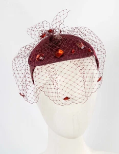 Burgundy SCALA winter fascinator with veil -- 100% Aussie Family Business - Picture 1 of 4