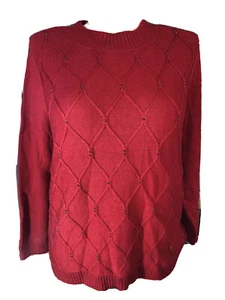 Suéter Karen Scott XL NUEVO SIN ETIQUETAS Diamante Cable Tejido Panel Rojo Crew Pullover Top - Imagen 1 de 11